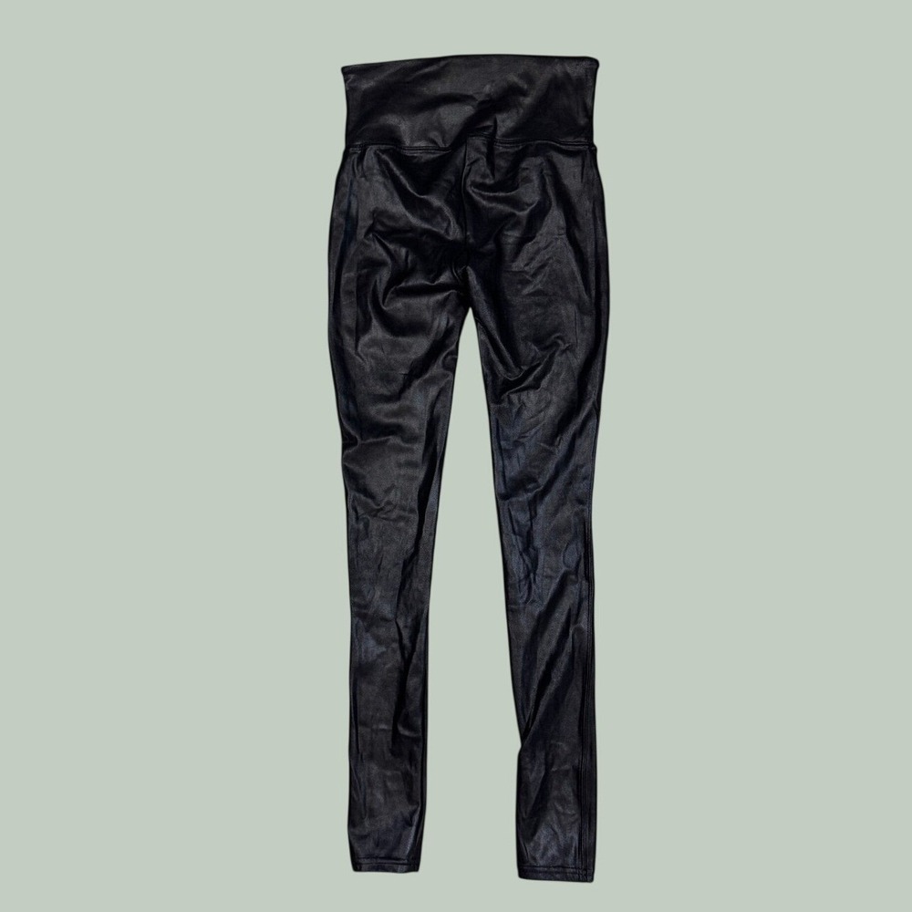 SPANX Faux Leather Leggings S‎ Black High Waisted Compression Pants